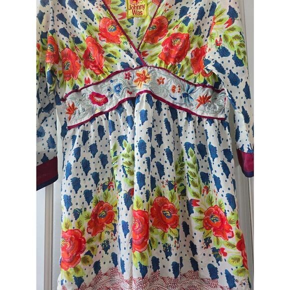 Women's‎ Johnny Was Silk Embroidered Floral Top Tunic Dress Size Medium - Picture 12 of 13